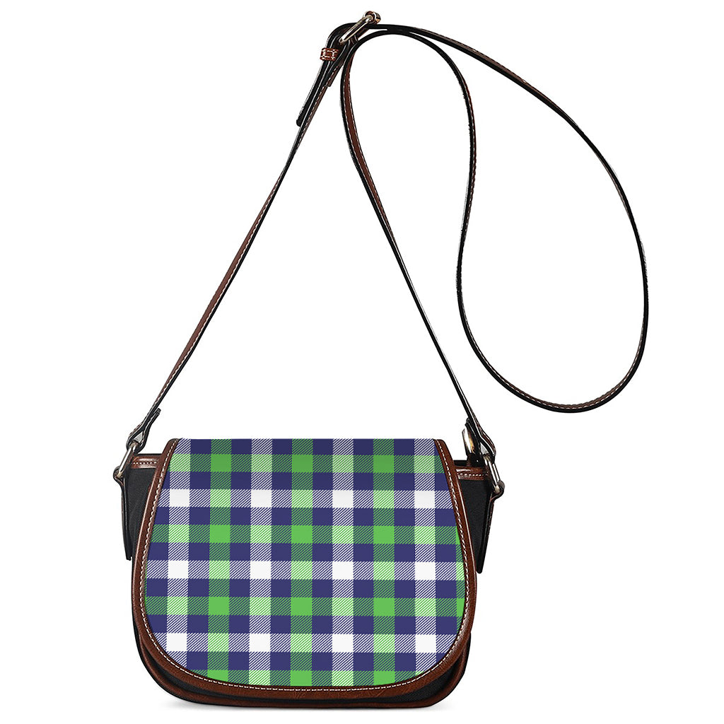 Green Blue And White Buffalo Plaid Print Saddle Bag