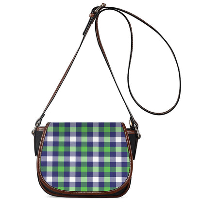 Green Blue And White Buffalo Plaid Print Saddle Bag