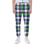 Green Blue And White Buffalo Plaid Print Scuba Joggers