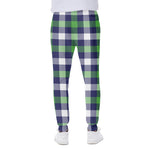 Green Blue And White Buffalo Plaid Print Scuba Joggers