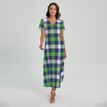 Green Blue And White Buffalo Plaid Print Short Sleeve Maxi Dress