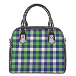 Green Blue And White Buffalo Plaid Print Shoulder Handbag