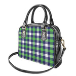 Green Blue And White Buffalo Plaid Print Shoulder Handbag