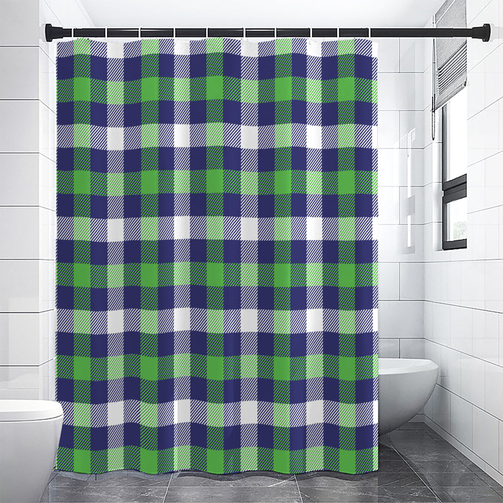 Green Blue And White Buffalo Plaid Print Shower Curtain