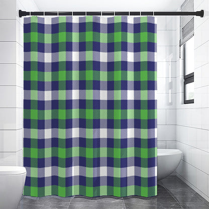 Green Blue And White Buffalo Plaid Print Shower Curtain