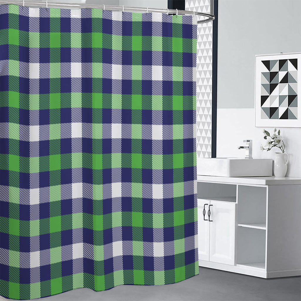 Green Blue And White Buffalo Plaid Print Shower Curtain