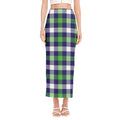 Green Blue And White Buffalo Plaid Print Side Slit Maxi Skirt