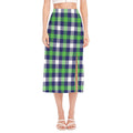 Green Blue And White Buffalo Plaid Print Side Slit Midi Skirt
