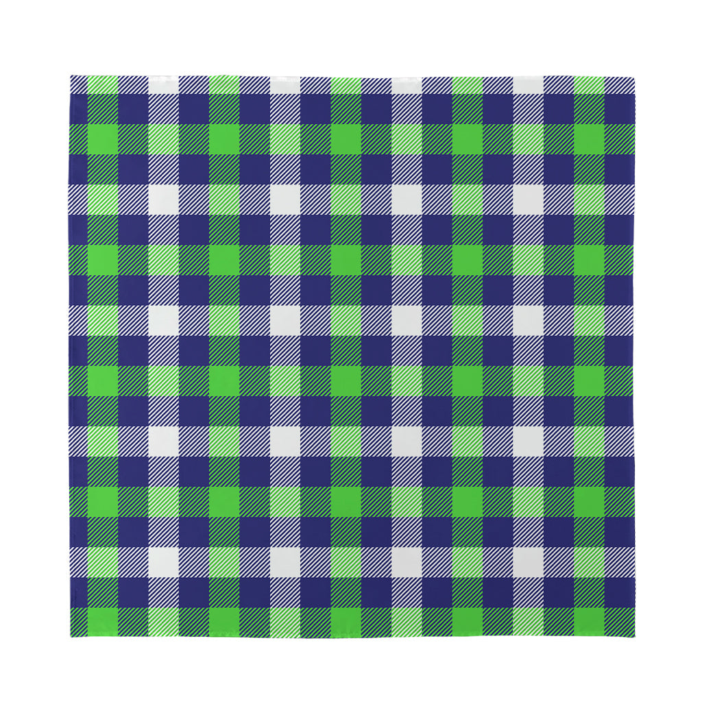 Green Blue And White Buffalo Plaid Print Silk Bandana