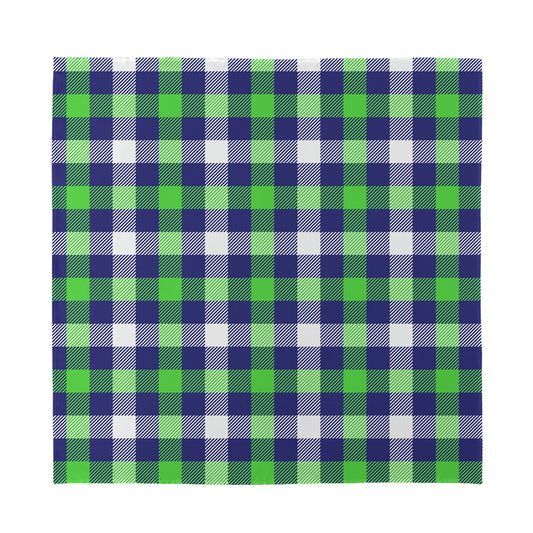Green Blue And White Buffalo Plaid Print Silk Bandana