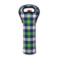 Green Blue And White Buffalo Plaid Print Single Neoprene Wine Tote