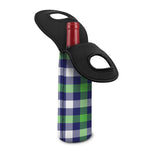 Green Blue And White Buffalo Plaid Print Single Neoprene Wine Tote