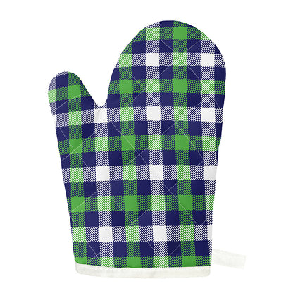 Green Blue And White Buffalo Plaid Print Single Oven Mitt