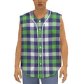 Green Blue And White Buffalo Plaid Print Sleeveless Baseball Jersey