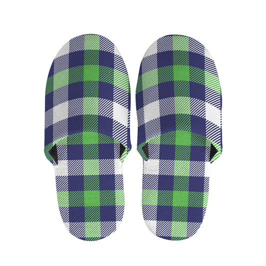 Green Blue And White Buffalo Plaid Print Slippers