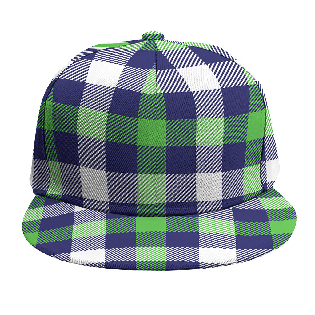 Green Blue And White Buffalo Plaid Print Snapback Cap