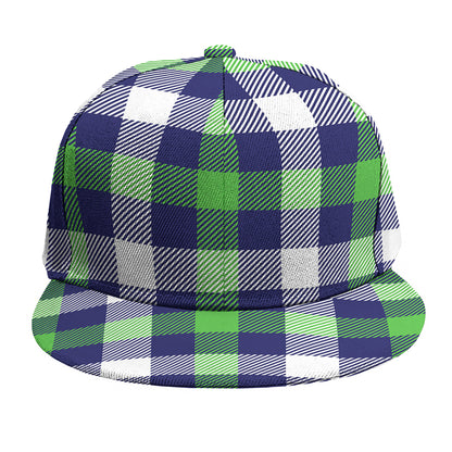 Green Blue And White Buffalo Plaid Print Snapback Cap