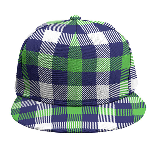 Green Blue And White Buffalo Plaid Print Snapback Cap