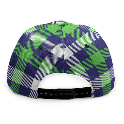 Green Blue And White Buffalo Plaid Print Snapback Cap