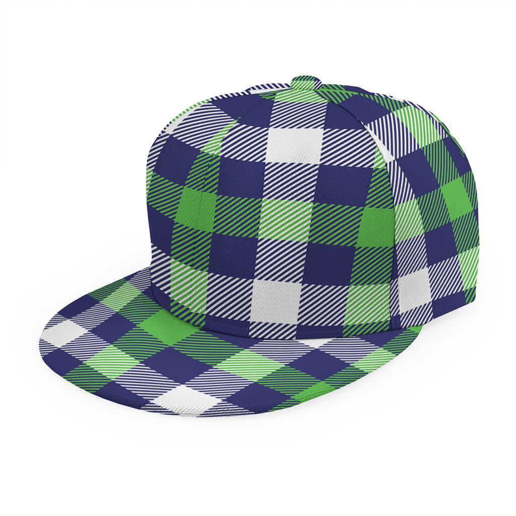 Green Blue And White Buffalo Plaid Print Snapback Cap