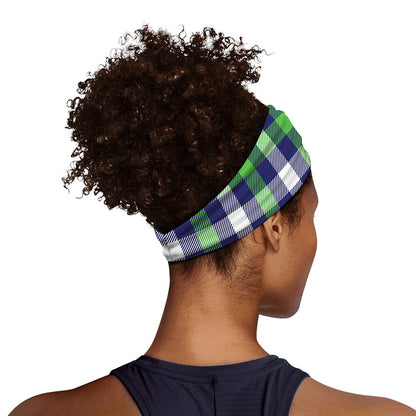 Green Blue And White Buffalo Plaid Print Sports Headband
