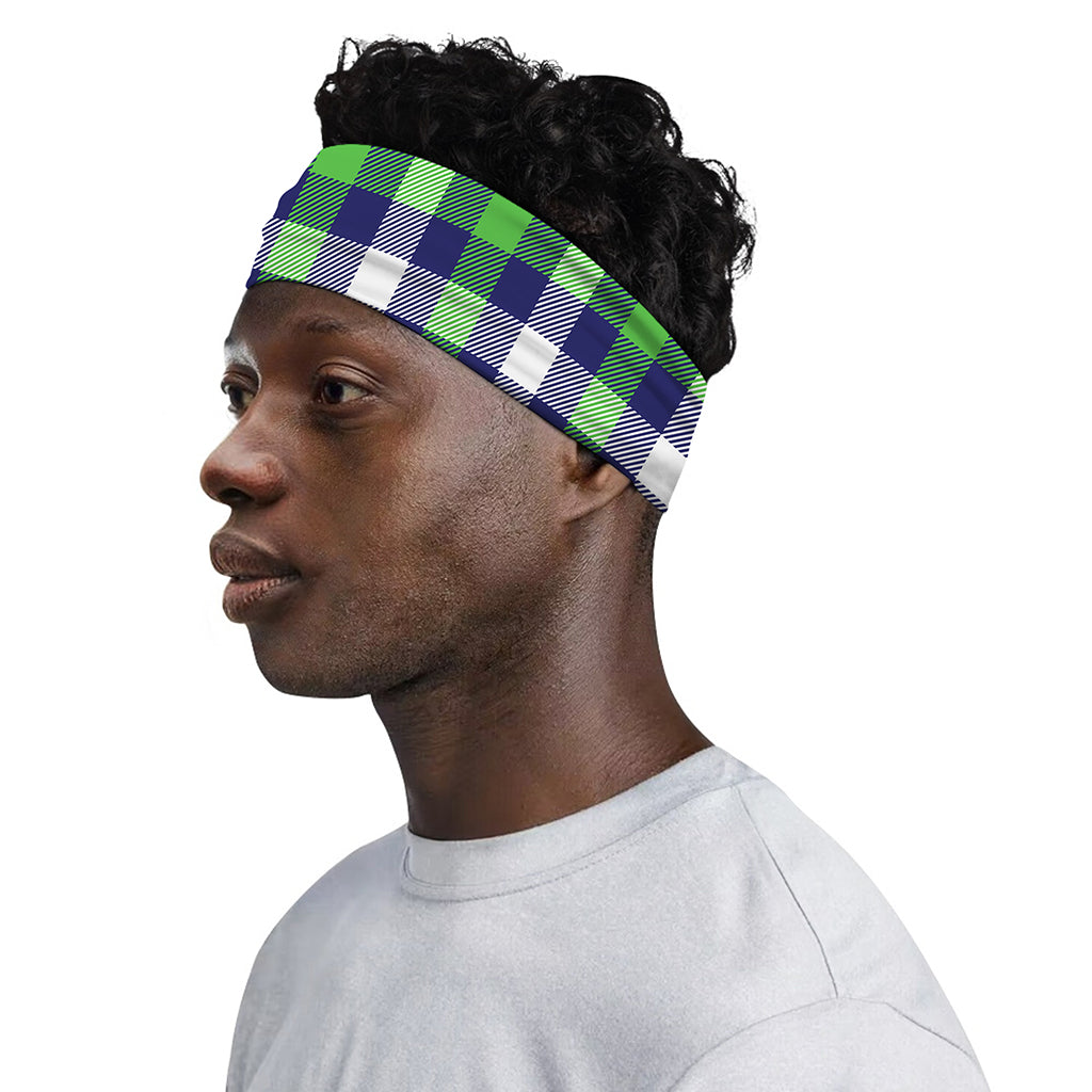 Green Blue And White Buffalo Plaid Print Sports Headband