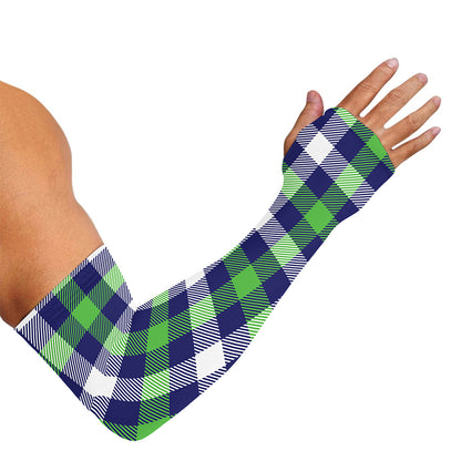 Green Blue And White Buffalo Plaid Print Sun Protection Arm Sleeves