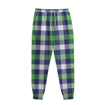 Green Blue And White Buffalo Plaid Print Sweatpants