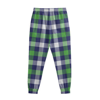 Green Blue And White Buffalo Plaid Print Sweatpants
