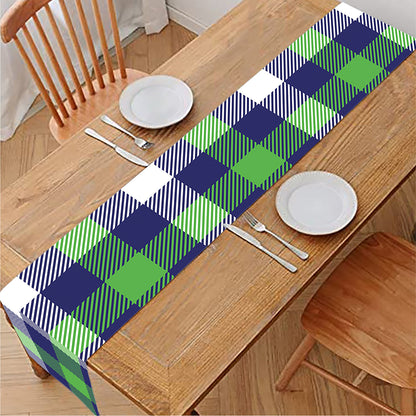 Green Blue And White Buffalo Plaid Print Table Runner
