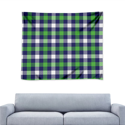 Green Blue And White Buffalo Plaid Print Tapestry
