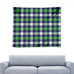 Green Blue And White Buffalo Plaid Print Tapestry