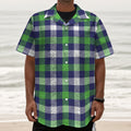 Green Blue And White Buffalo Plaid Print Textured Short Sleeve Shirt