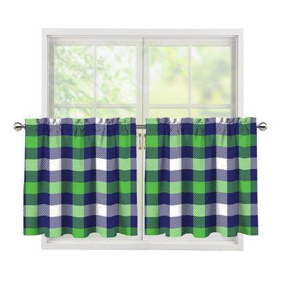 Green Blue And White Buffalo Plaid Print Tier Curtains