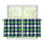 Green Blue And White Buffalo Plaid Print Tier Curtains