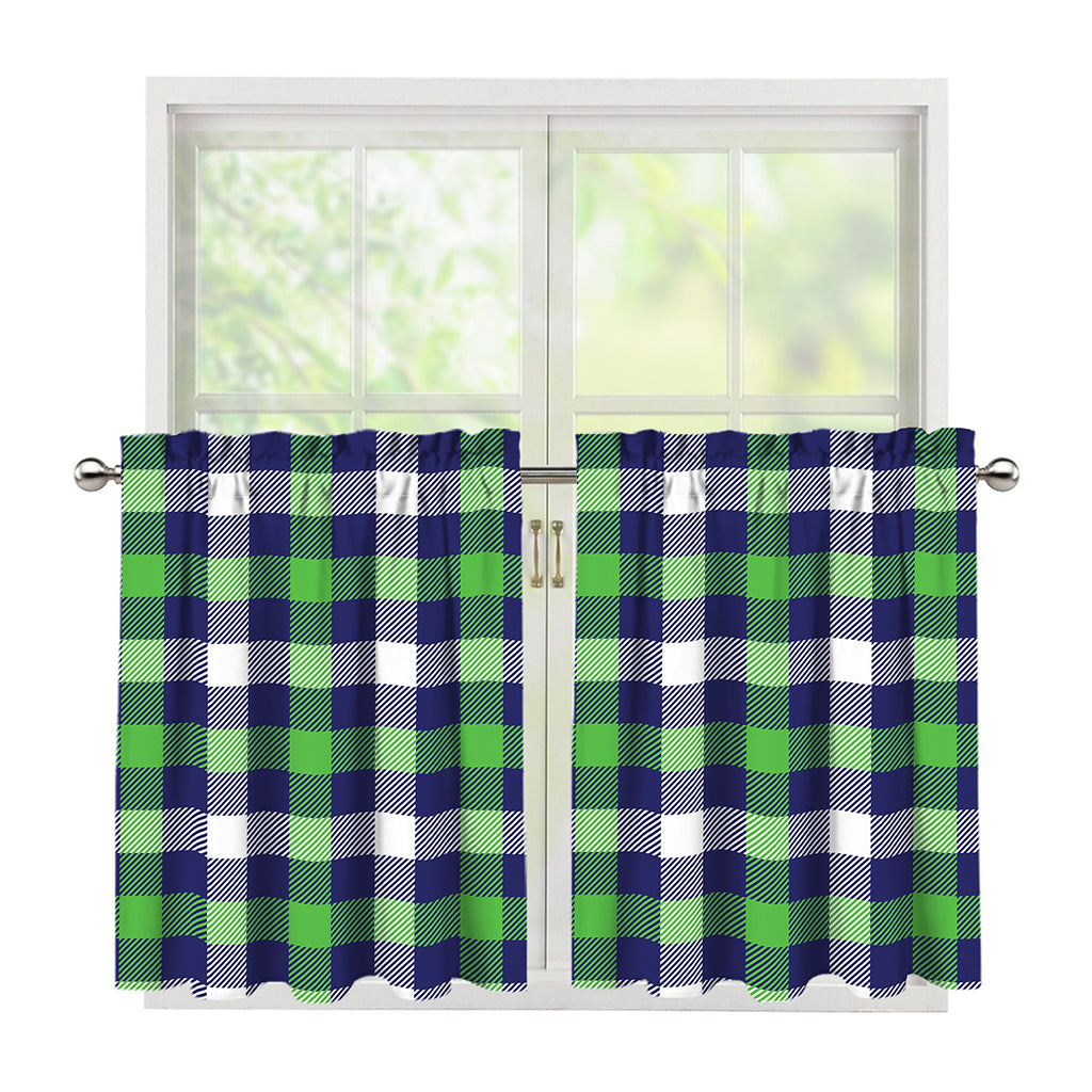 Green Blue And White Buffalo Plaid Print Tier Curtains