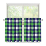 Green Blue And White Buffalo Plaid Print Tier Curtains