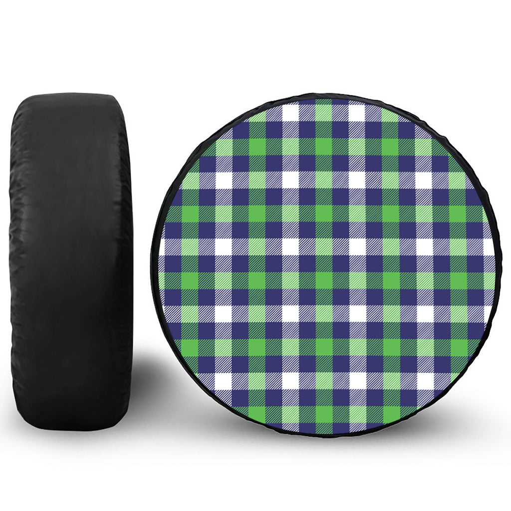 Green Blue And White Buffalo Plaid Print Tire Cover
