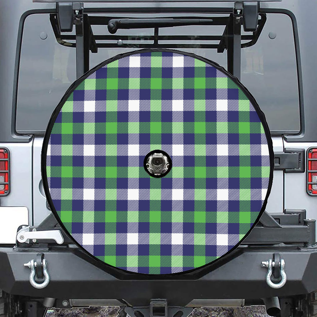 Green Blue And White Buffalo Plaid Print Tire Cover With Camera Hole