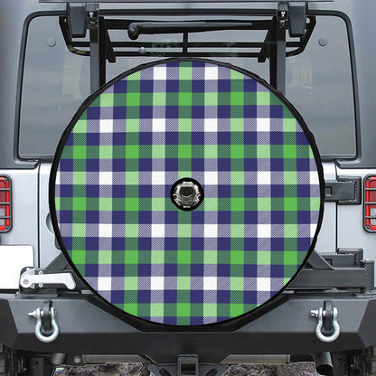 Green Blue And White Buffalo Plaid Print Tire Cover With Camera Hole