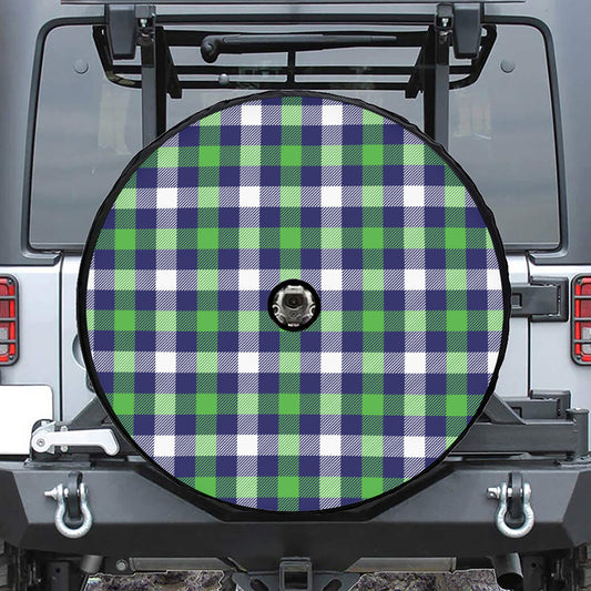 Green Blue And White Buffalo Plaid Print Tire Cover With Camera Hole