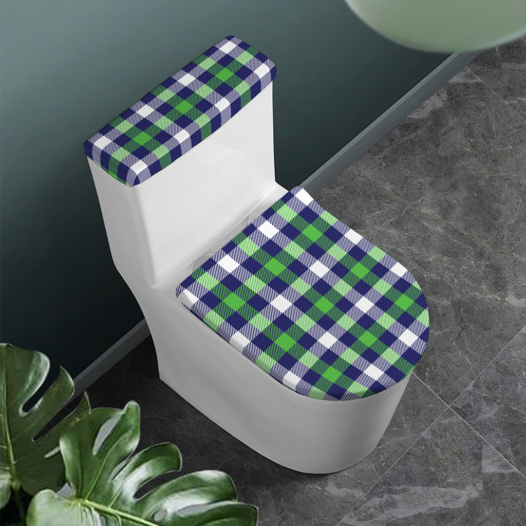 Green Blue And White Buffalo Plaid Print Toilet Lid And Tank Cover Set