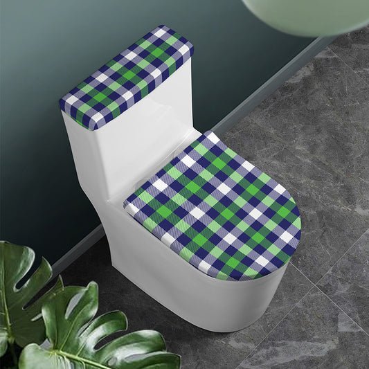 Green Blue And White Buffalo Plaid Print Toilet Lid And Tank Cover Set