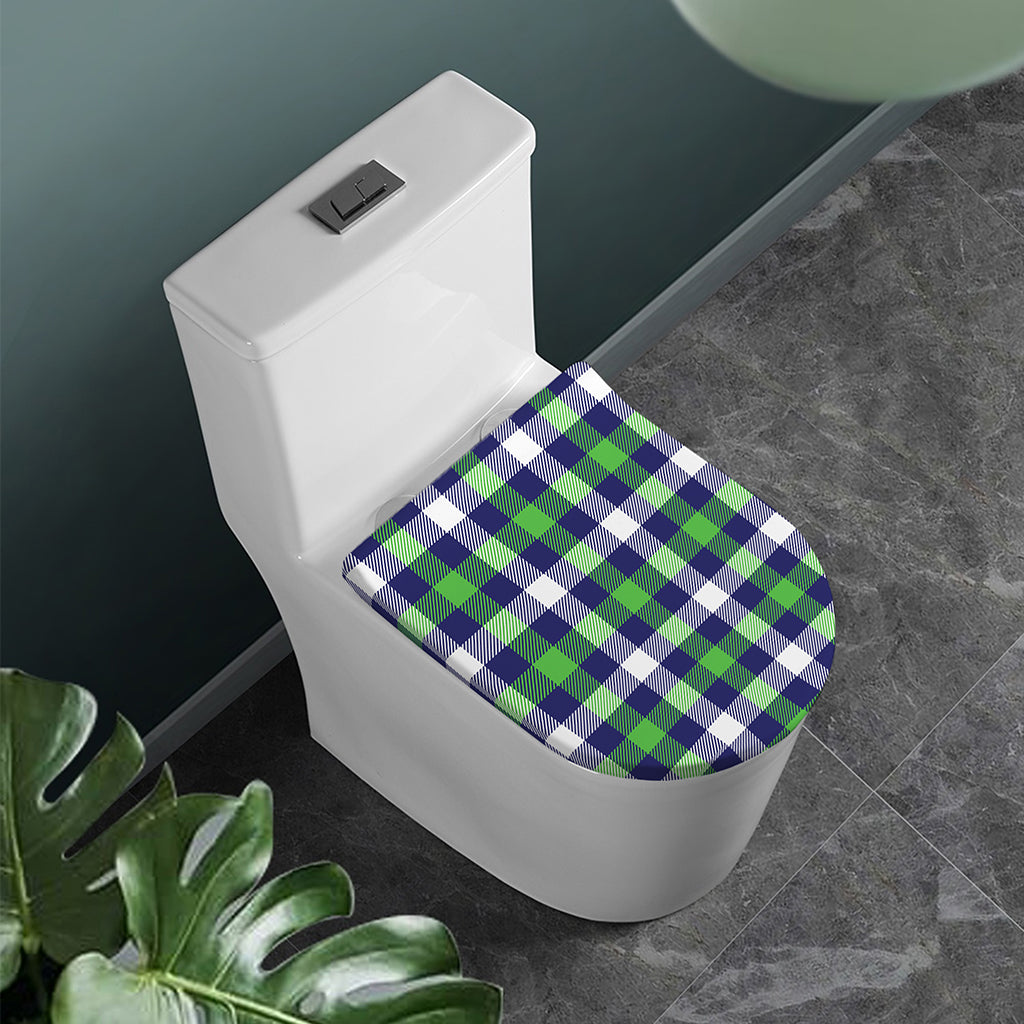 Green Blue And White Buffalo Plaid Print Toilet Lid Cover