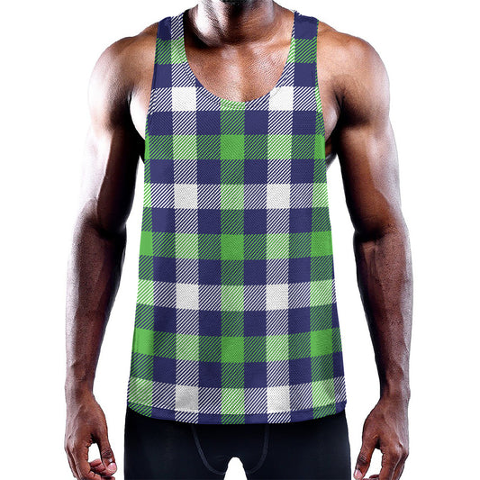 Green Blue And White Buffalo Plaid Print Training Tank Top