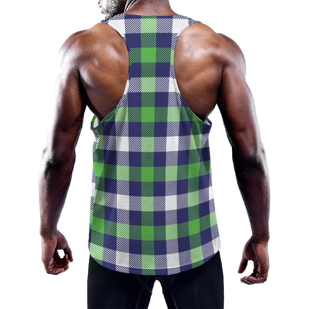 Green Blue And White Buffalo Plaid Print Training Tank Top