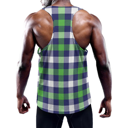 Green Blue And White Buffalo Plaid Print Training Tank Top