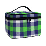 Green Blue And White Buffalo Plaid Print Travel Makeup Bag