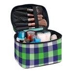 Green Blue And White Buffalo Plaid Print Travel Makeup Bag