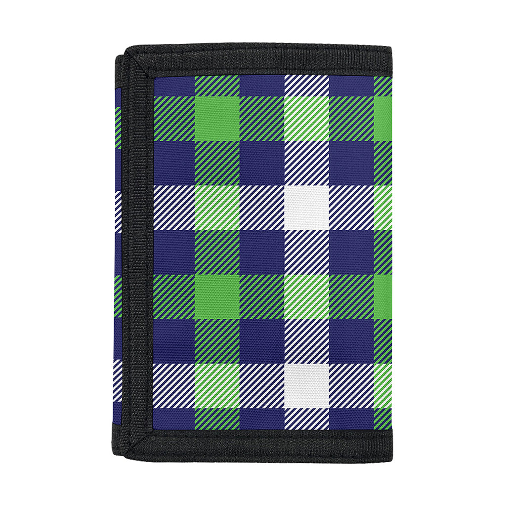 Green Blue And White Buffalo Plaid Print Trifold Wallet